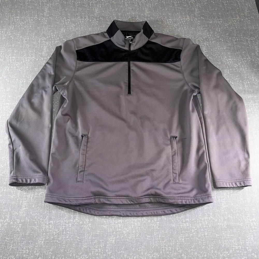 Slazenger Jacket Mens Large Gray Black 1/4 Zip Golf Windbreaker Softshell Top